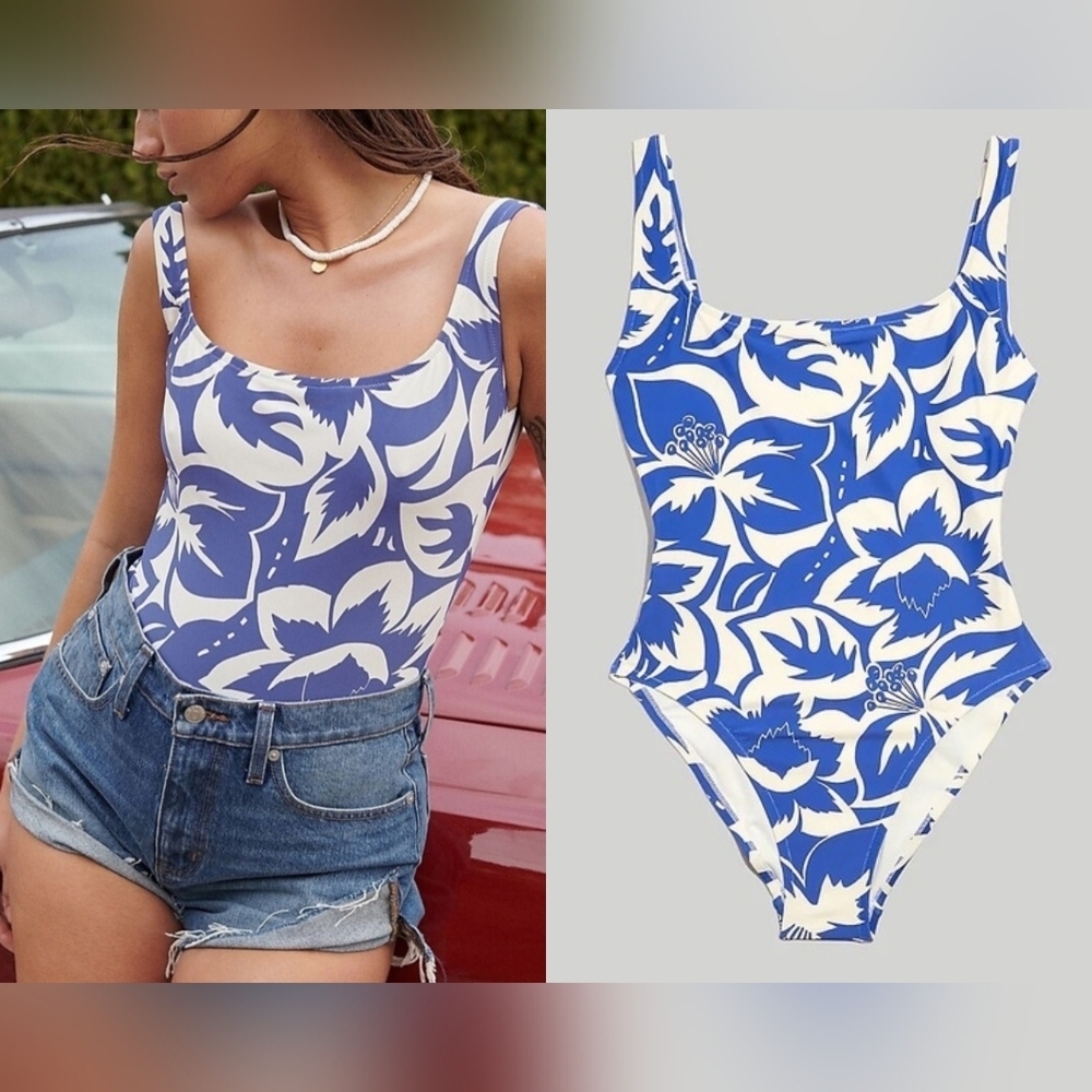 Madewell Secondwave Square Neck Tank One-Piece Swimsuit in Tropical Floral